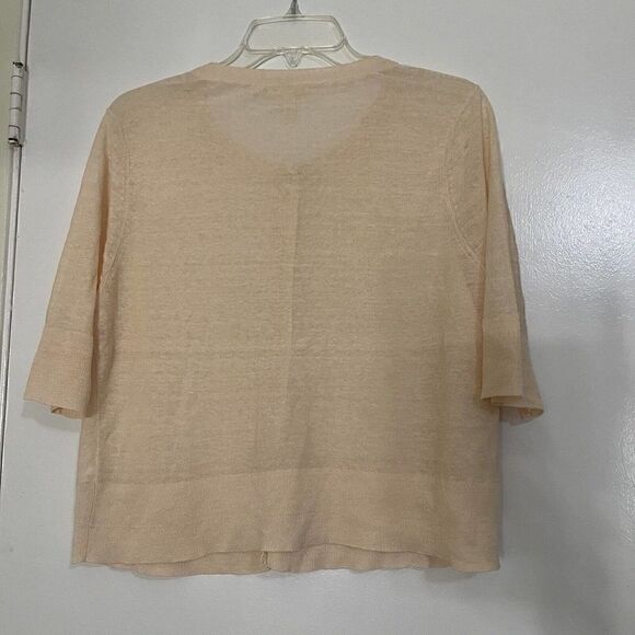 EILEEN FISHER short sleeve peach orange linen blend lightweight cardigan Large - Picture 5 of 7